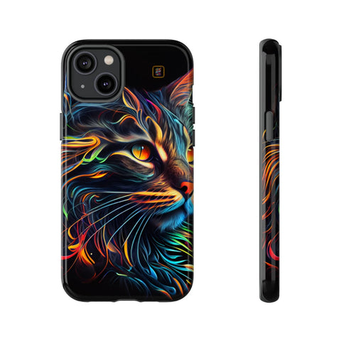iPhone 14 | 14 Pro | 14 Plus | 14 Pro Max | 15 | 15 Pro | 15 Plus | 15 Pro Max – Abstract,Cat,Colorful,Vibrant – front-and-side