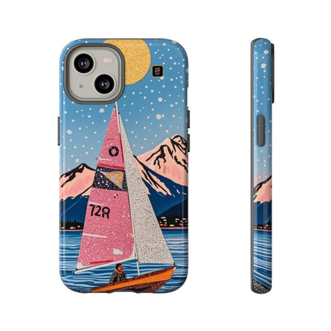 iPhone 14 | 14 Pro | 14 Plus | 14 Pro Max | 15 | 15 Pro | 15 Plus | 15 Pro Max– Aurora,Mountains,Sailboat,Whimsical – front-and-side