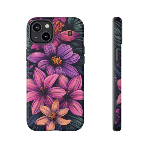 iPhone 14 | 14 Pro | 14 Plus | 14 Pro Max | 15 | 15 Pro | 15 Plus | 15 Pro Max – Colorful,FantasyFlowers,FloralPrint,Vibrant – front-and-side