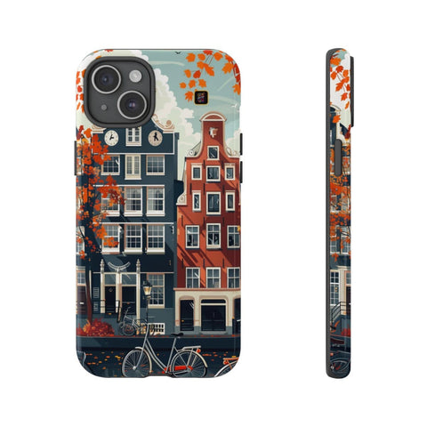 iPhone 14 | 14 Pro | 14 Plus | 14 Pro Max | 15 | 15 Pro | 15 Plus | 15 Pro Max – Autumn,Fall,Amsterdam,Bicycles – front-and-side