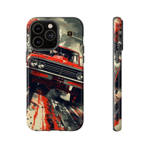 iPhone 14 | 14 Pro | 14 Plus | 14 Pro Max | 15 | 15 Pro | 15 Plus | 15 Pro Max – Artwork,BajaTruck,Racing,RedFlames – front-and-side