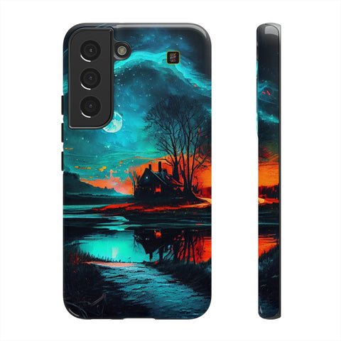 Galaxy S22 | S22 Plus | S22 Ultra | S23 | S23 Plus | S23 Ultra– Dreamscape,Cottage,Moonlight,Watercolor – front-and-side