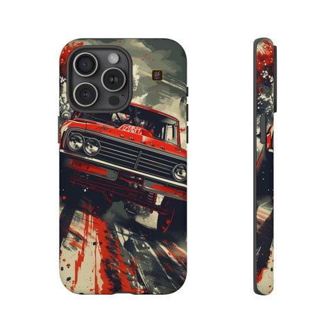iPhone 14 | 14 Pro | 14 Plus | 14 Pro Max | 15 | 15 Pro | 15 Plus | 15 Pro Max – Artwork,BajaTruck,Racing,RedFlames – front-and-side