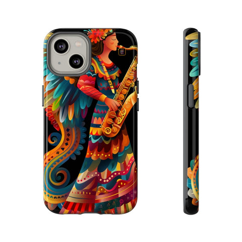 iPhone 14 | 14 Pro | 14 Plus | 14 Pro Max | 15 | 15 Pro | 15 Plus | 15 Pro Max– Angel,Folkart,Saxophone,Vibrant – front-and-side