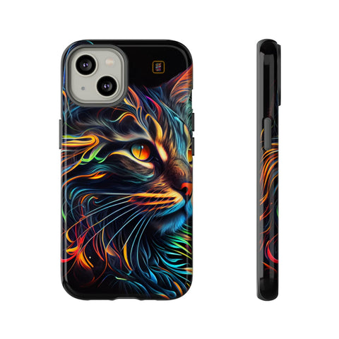 iPhone 14 | 14 Pro | 14 Plus | 14 Pro Max | 15 | 15 Pro | 15 Plus | 15 Pro Max– Abstract,Cat,Colorful,Vibrant – front-and-side