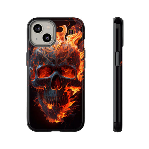 iPhone 14 | 14 Pro | 14 Plus | 14 Pro Max | 15 | 15 Pro | 15 Plus | 15 Pro Max– Blaze,FieryArtwork,Skull,VisualSpectacle – front-and-side