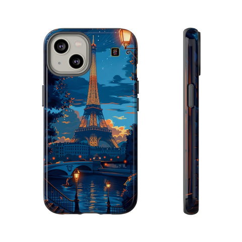 iPhone 14 | 14 Pro | 14 Plus | 14 Pro Max | 15 | 15 Pro | 15 Plus | 15 Pro Max– EiffelTower,Nightlife,ParisianRomance,Streetlamp – front-and-side