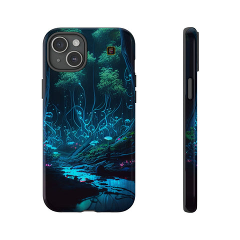 iPhone 14 | 14 Pro | 14 Plus | 14 Pro Max | 15 | 15 Pro | 15 Plus | 15 Pro Max – Bioluminescent,Enchanted,Forest,Mushrooms – front-and-side