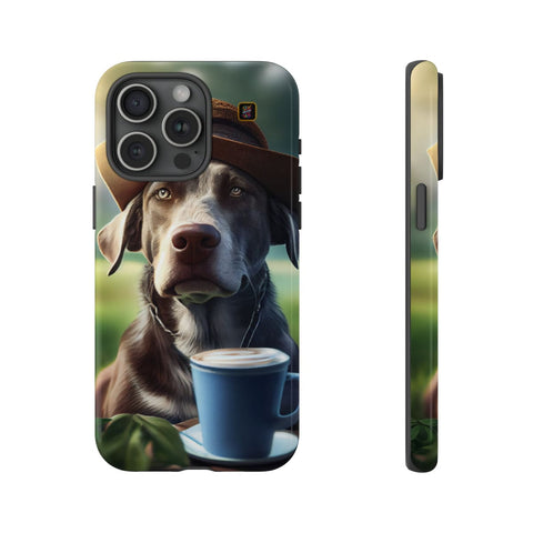 iPhone 14 | 14 Pro | 14 Plus | 14 Pro Max | 15 | 15 Pro | 15 Plus | 15 Pro Max – Backyard,Coffee,Hat,Relaxation – front-and-side