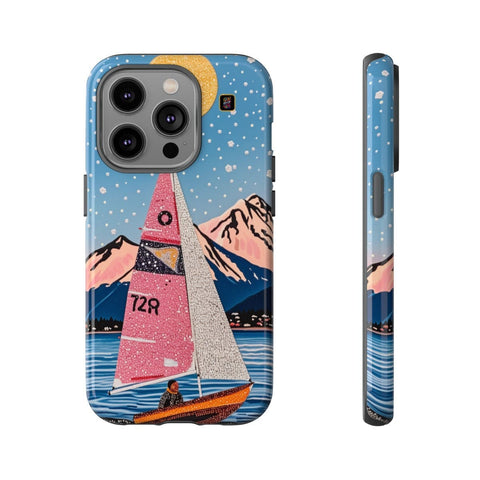 iPhone 14 | 14 Pro | 14 Plus | 14 Pro Max | 15 | 15 Pro | 15 Plus | 15 Pro Max – Aurora,Mountains,Sailboat,Whimsical – front-and-side