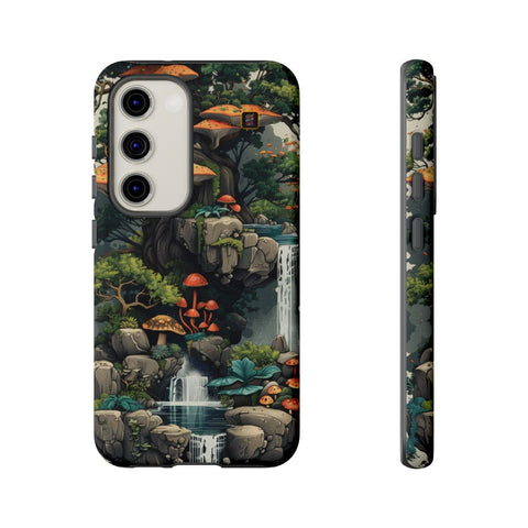 Galaxy S22 | S22 Plus | S22 Ultra | S23 | S23 Plus | S23 Ultra | S24 | S24 Plus | S24 Ultra – Enchanted,Island,Mushrooms,Waterfalls – front-and-side