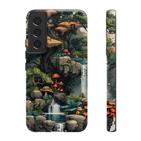Galaxy S22 | S22 Plus | S22 Ultra | S23 | S23 Plus | S23 Ultra | S24 | S24 Plus | S24 Ultra – Enchanted,Island,Mushrooms,Waterfalls – front-and-side