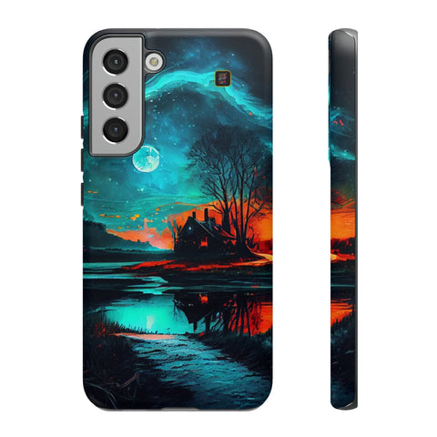 Galaxy S22 | S22 Plus | S22 Ultra | S23 | S23 Plus | S23 Ultra – Dreamscape,Cottage,Moonlight,Watercolor – front-and-side