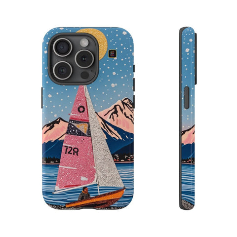 iPhone 14 | 14 Pro | 14 Plus | 14 Pro Max | 15 | 15 Pro | 15 Plus | 15 Pro Max – Aurora,Mountains,Sailboat,Whimsical – front-and-side