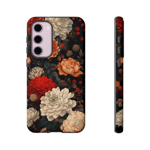 Galaxy S22 | S22 Plus | S22 Ultra | S23 | S23 Plus | S23 Ultra | S24 | S24 Plus | S24 Ultra – CherryBlossoms,Chrysanthemums,FloralWallpaper,IntricateDesign – front-and-side
