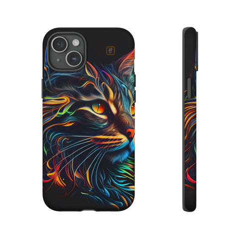 iPhone 14 | 14 Pro | 14 Plus | 14 Pro Max | 15 | 15 Pro | 15 Plus | 15 Pro Max – Abstract,Cat,Colorful,Vibrant – front-and-side